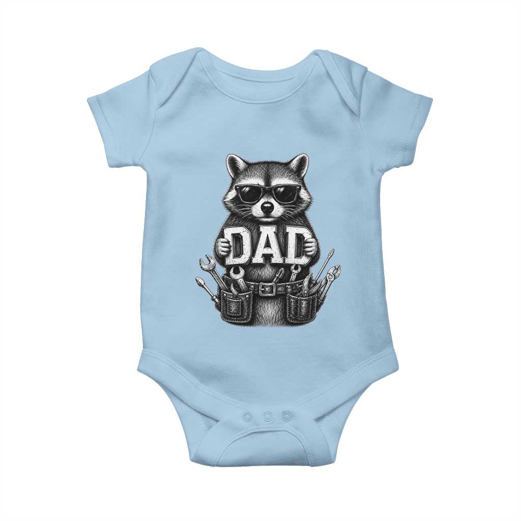 Funny Raccoon Dad Mechanic Baby Onesie Trash Panda Fathers Day Gift