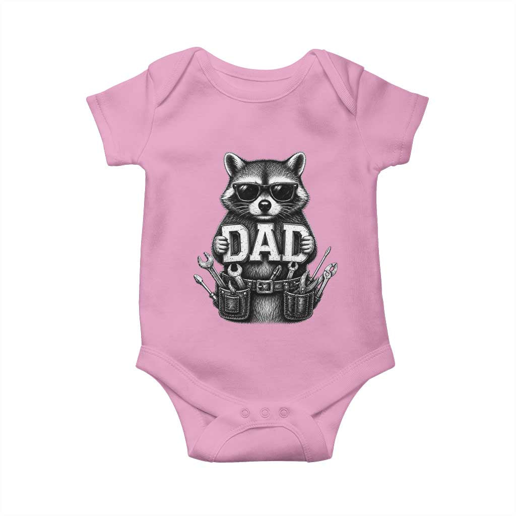 Funny Raccoon Dad Mechanic Baby Onesie Trash Panda Fathers Day Gift