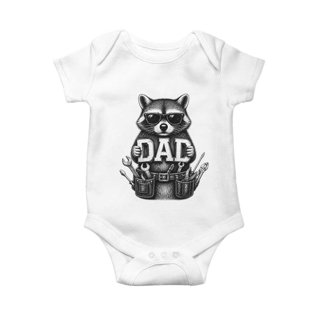 Funny Raccoon Dad Mechanic Baby Onesie Trash Panda Fathers Day Gift