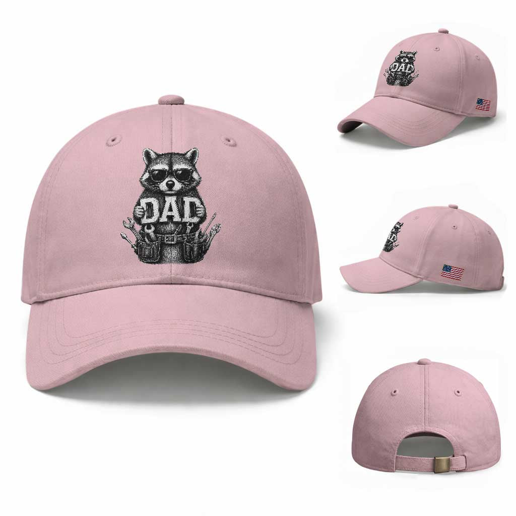Funny Raccoon Dad Mechanic Baseball Cap Trash Panda Fathers Day Gift