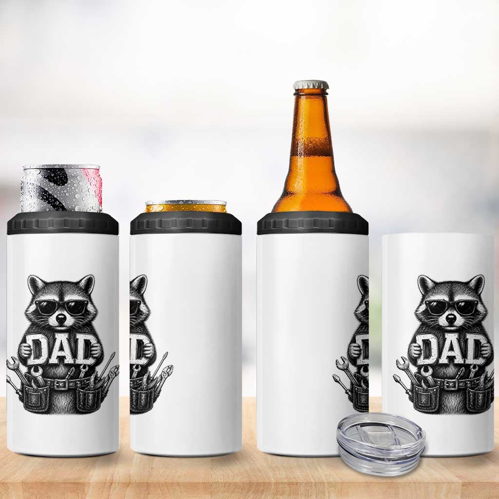 Funny Raccoon Dad Mechanic 4 in 1 Can Cooler Tumbler Trash Panda Fathers Day Gift