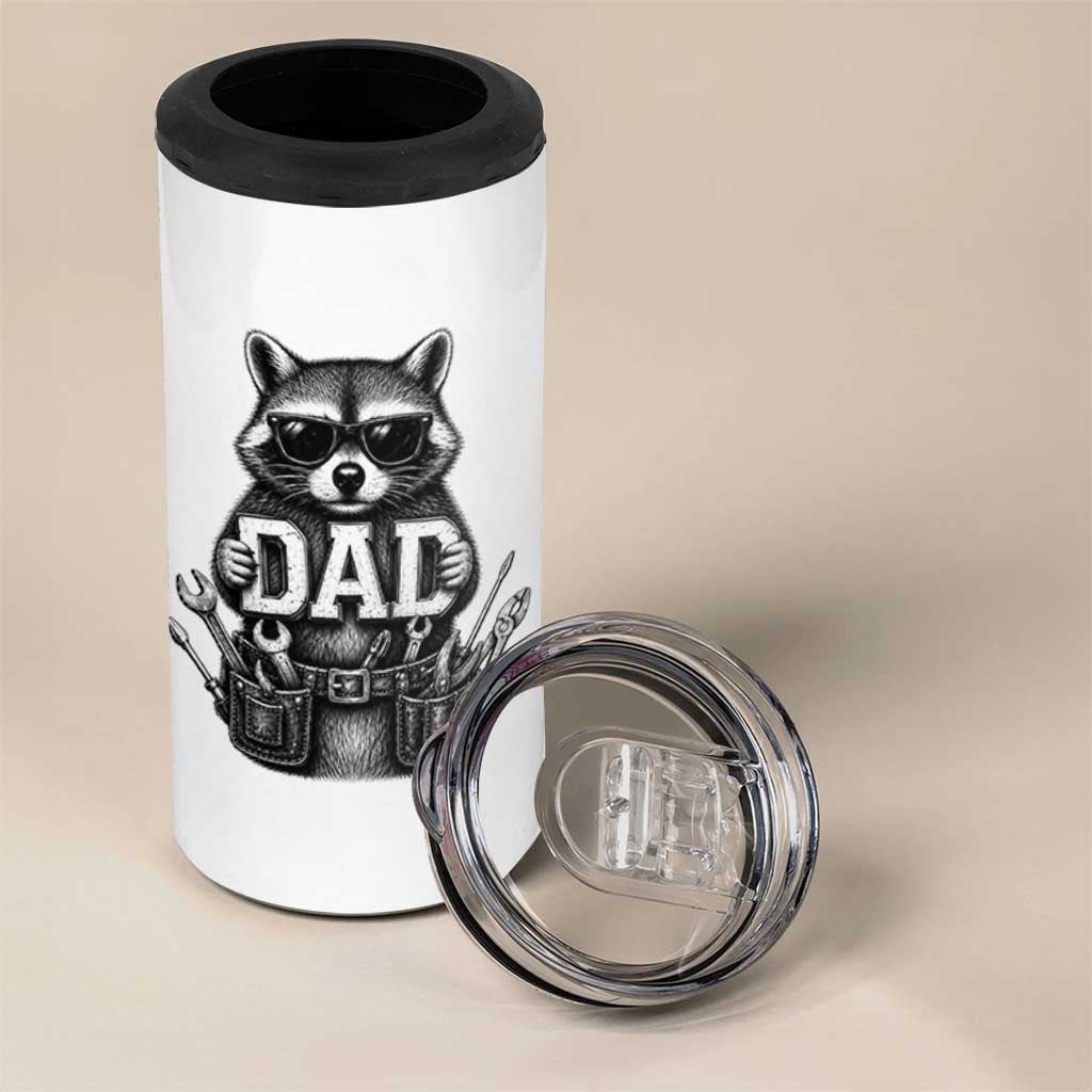 Funny Raccoon Dad Mechanic 4 in 1 Can Cooler Tumbler Trash Panda Fathers Day Gift
