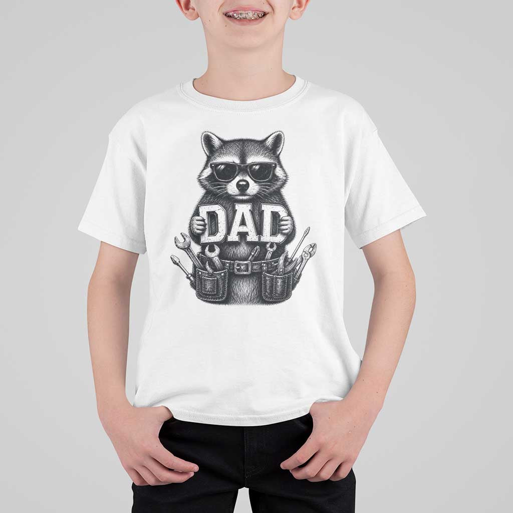 Funny Raccoon Dad Mechanic T Shirt For Kid Trash Panda Fathers Day Gift
