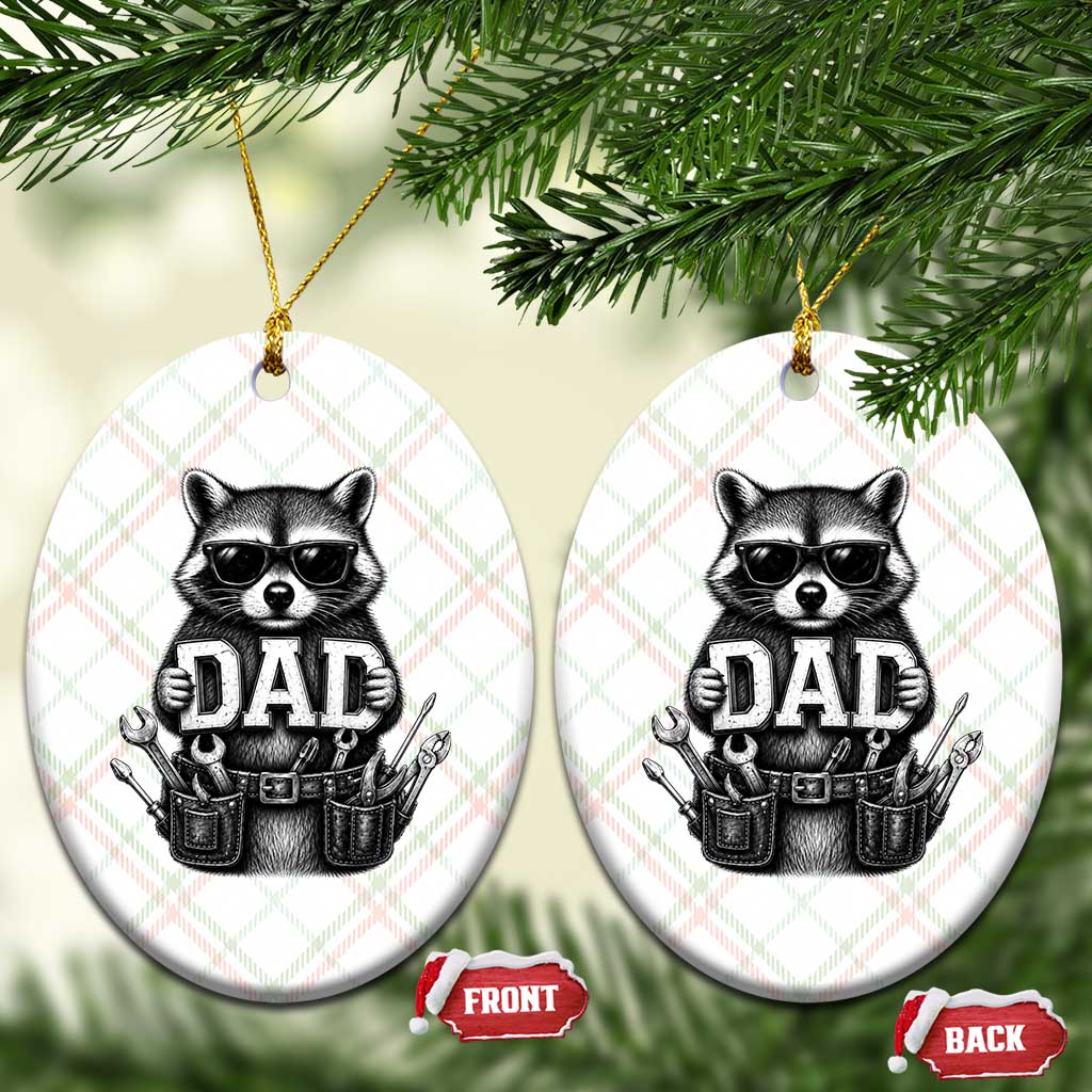 Funny Raccoon Dad Mechanic Ceramic Ornament Trash Panda Fathers Day Gift