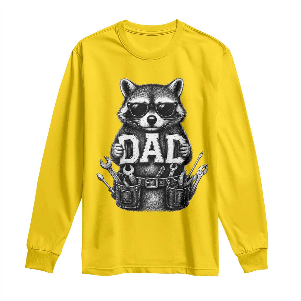 Funny Raccoon Dad Mechanic Long Sleeve Shirt Trash Panda Fathers Day Gift