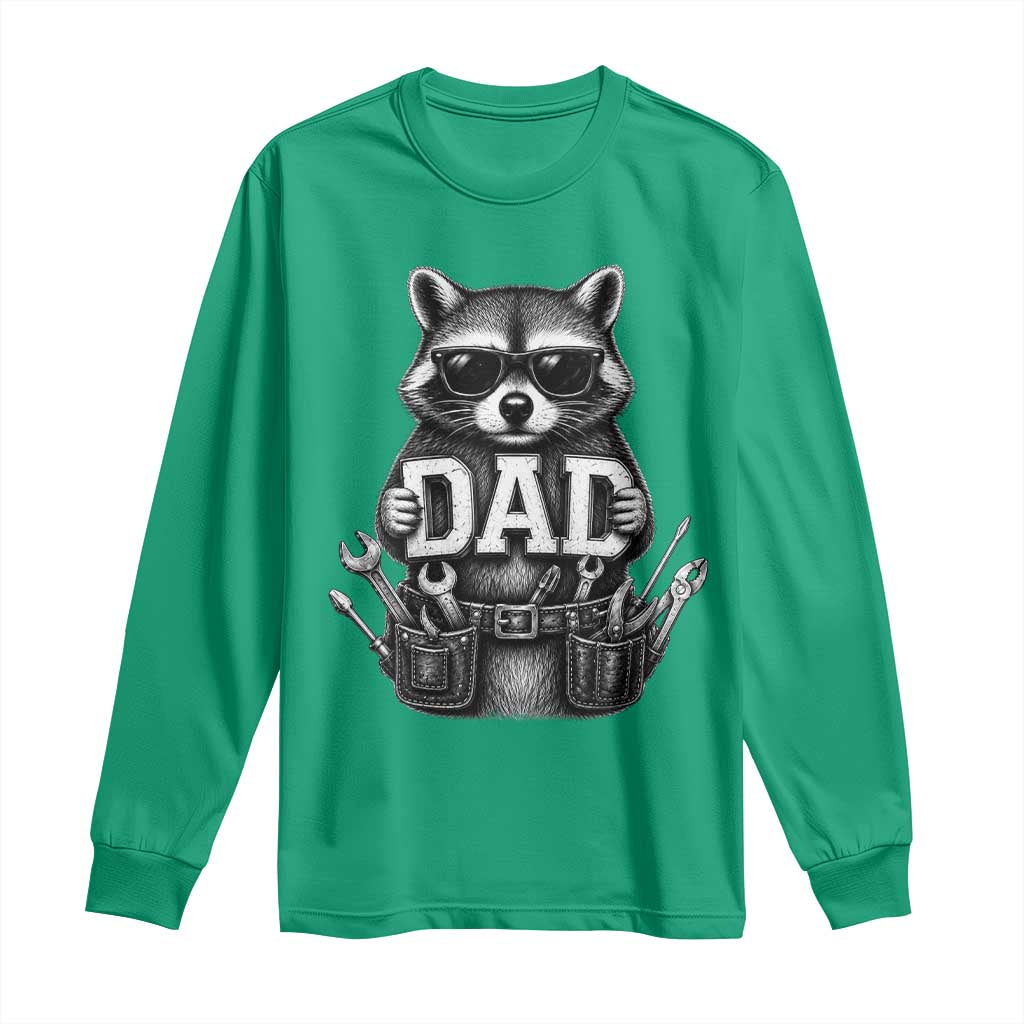 Funny Raccoon Dad Mechanic Long Sleeve Shirt Trash Panda Fathers Day Gift