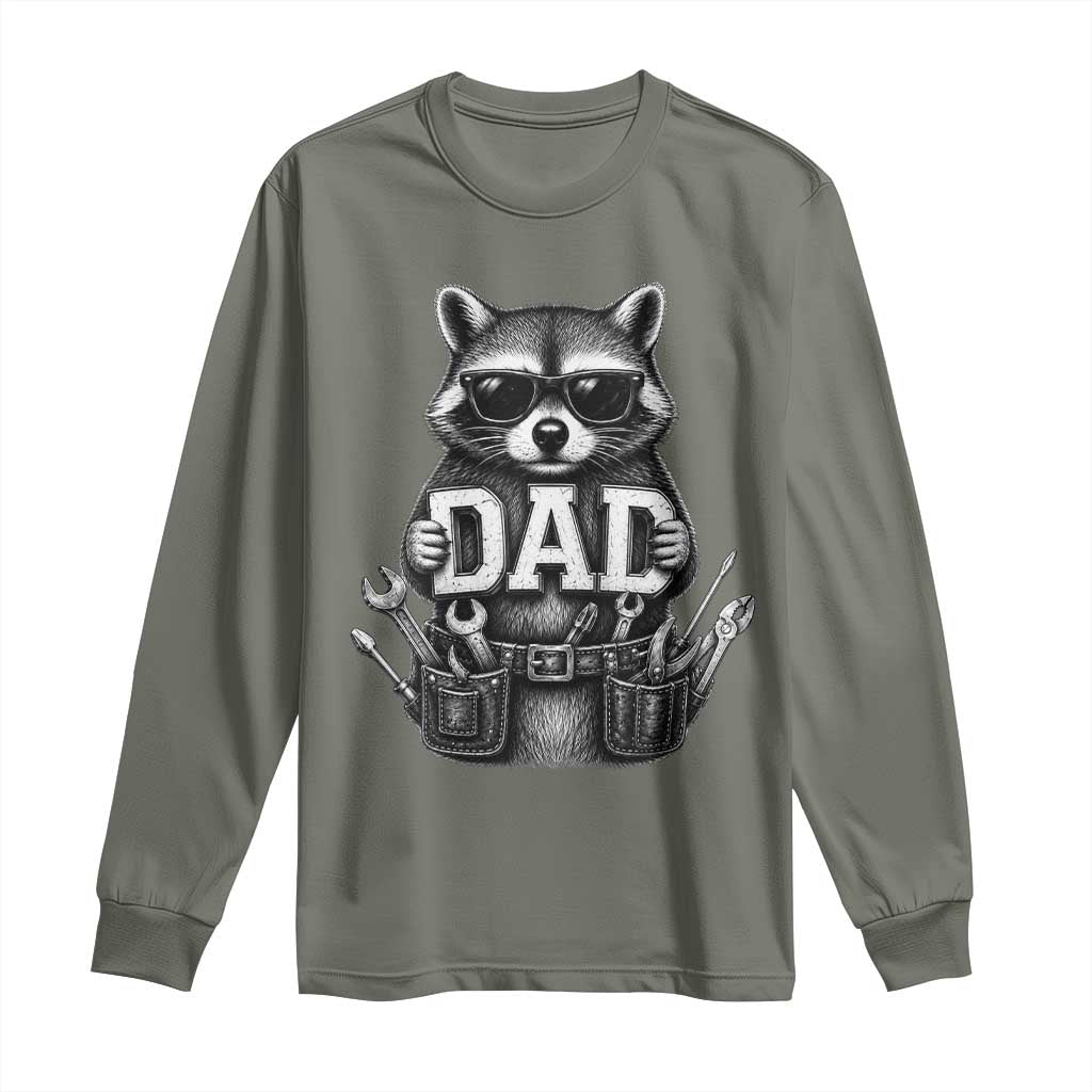 Funny Raccoon Dad Mechanic Long Sleeve Shirt Trash Panda Fathers Day Gift