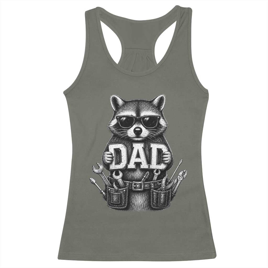 Funny Raccoon Dad Mechanic Racerback Tank Top Trash Panda Fathers Day Gift