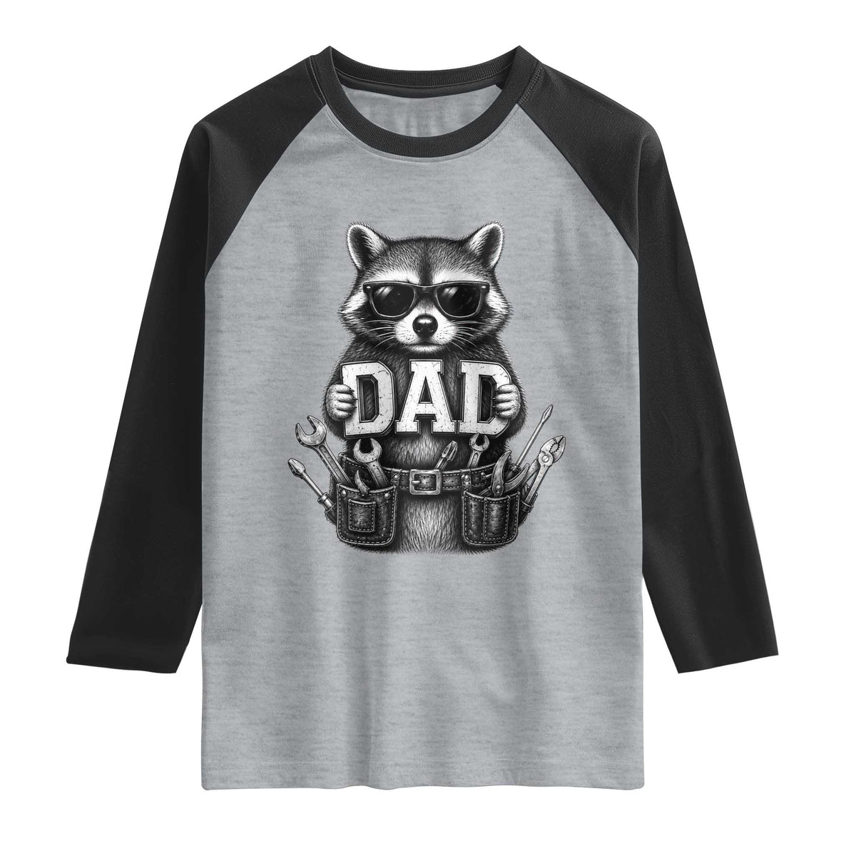 Funny Raccoon Dad Mechanic Raglan Shirt Trash Panda Fathers Day Gift