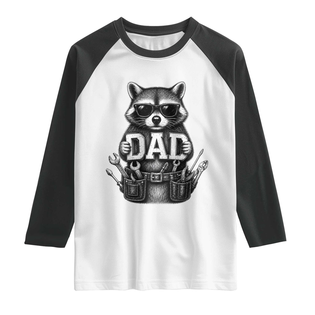 Funny Raccoon Dad Mechanic Raglan Shirt Trash Panda Fathers Day Gift