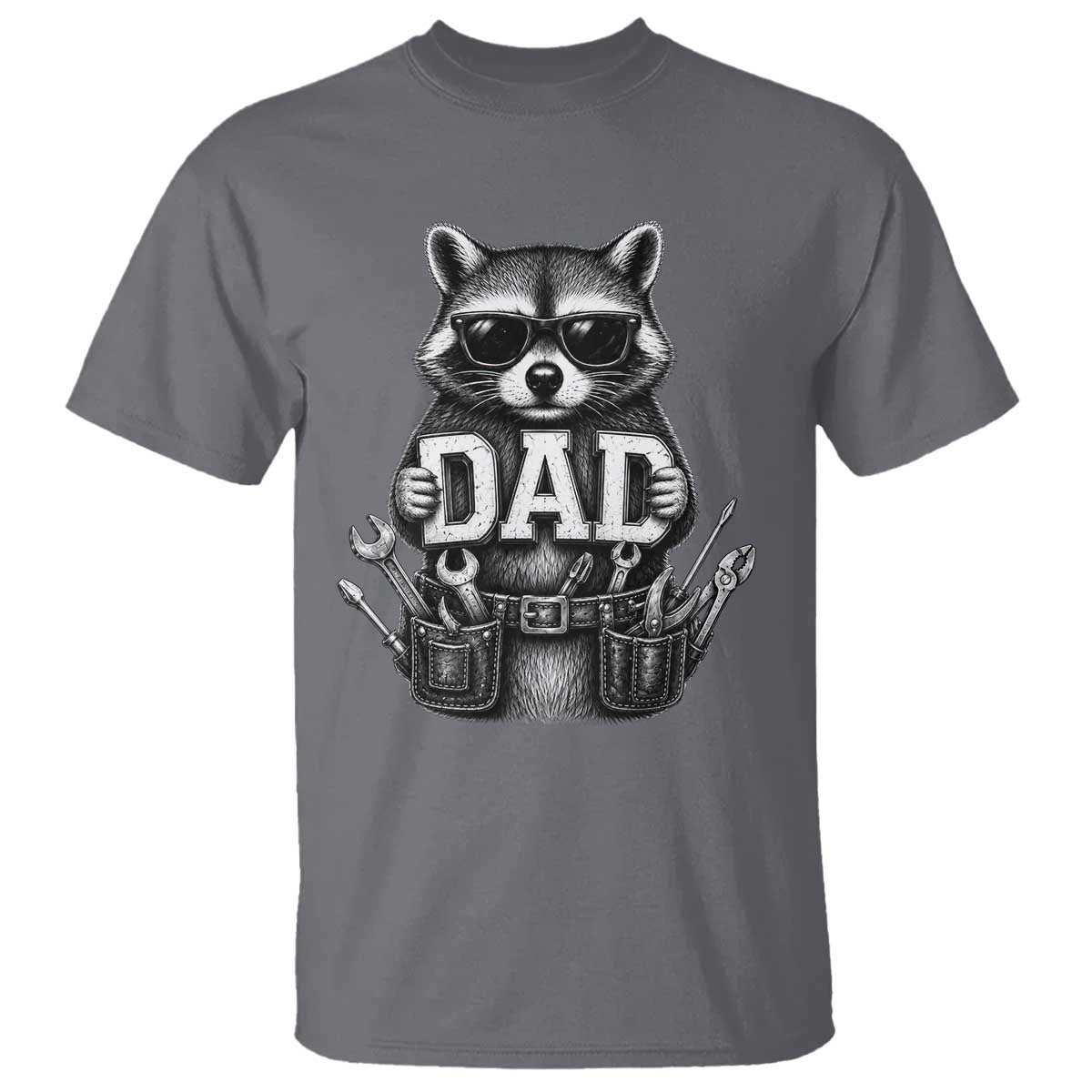 Funny Raccoon Dad Mechanic T Shirt Trash Panda Fathers Day Gift