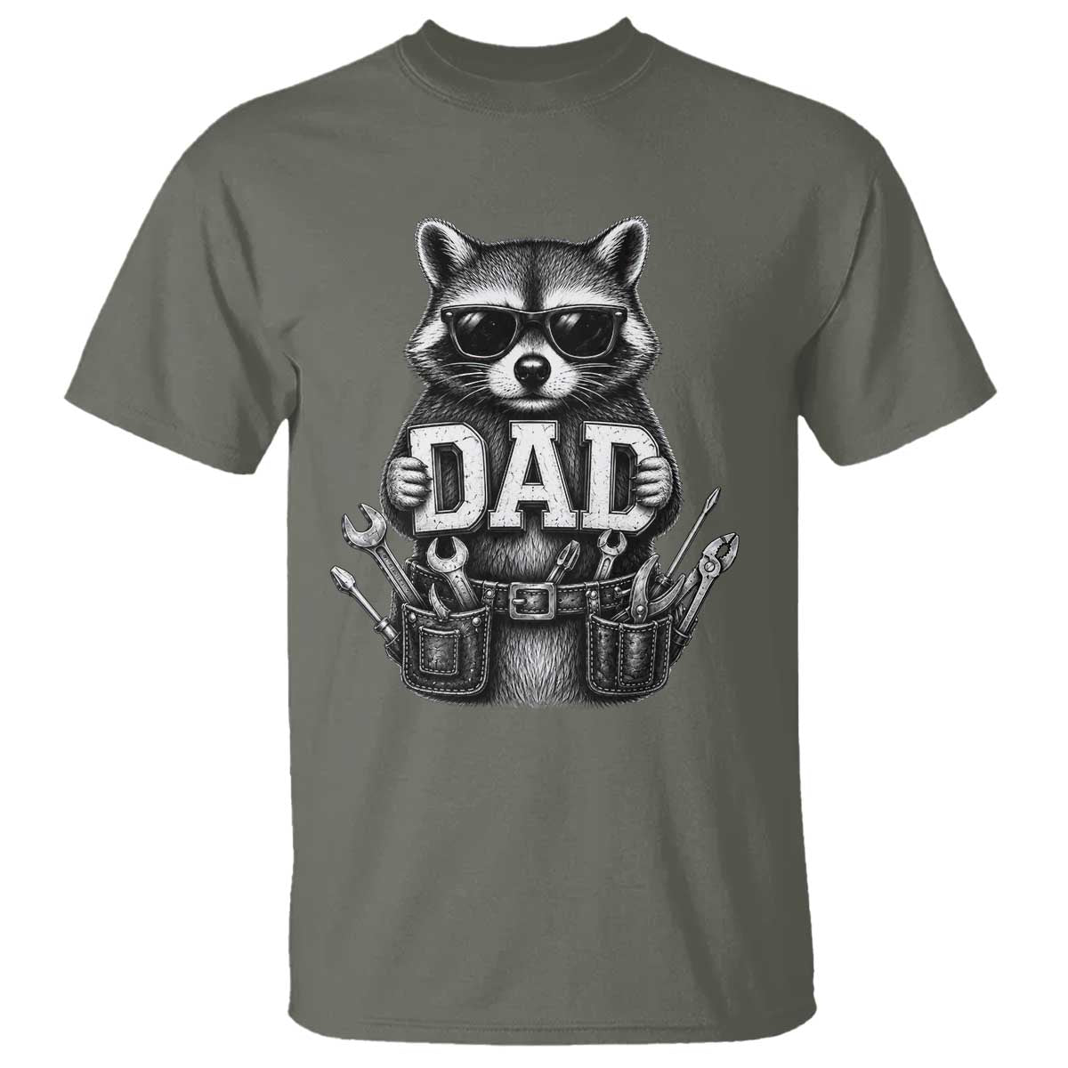 Funny Raccoon Dad Mechanic T Shirt Trash Panda Fathers Day Gift