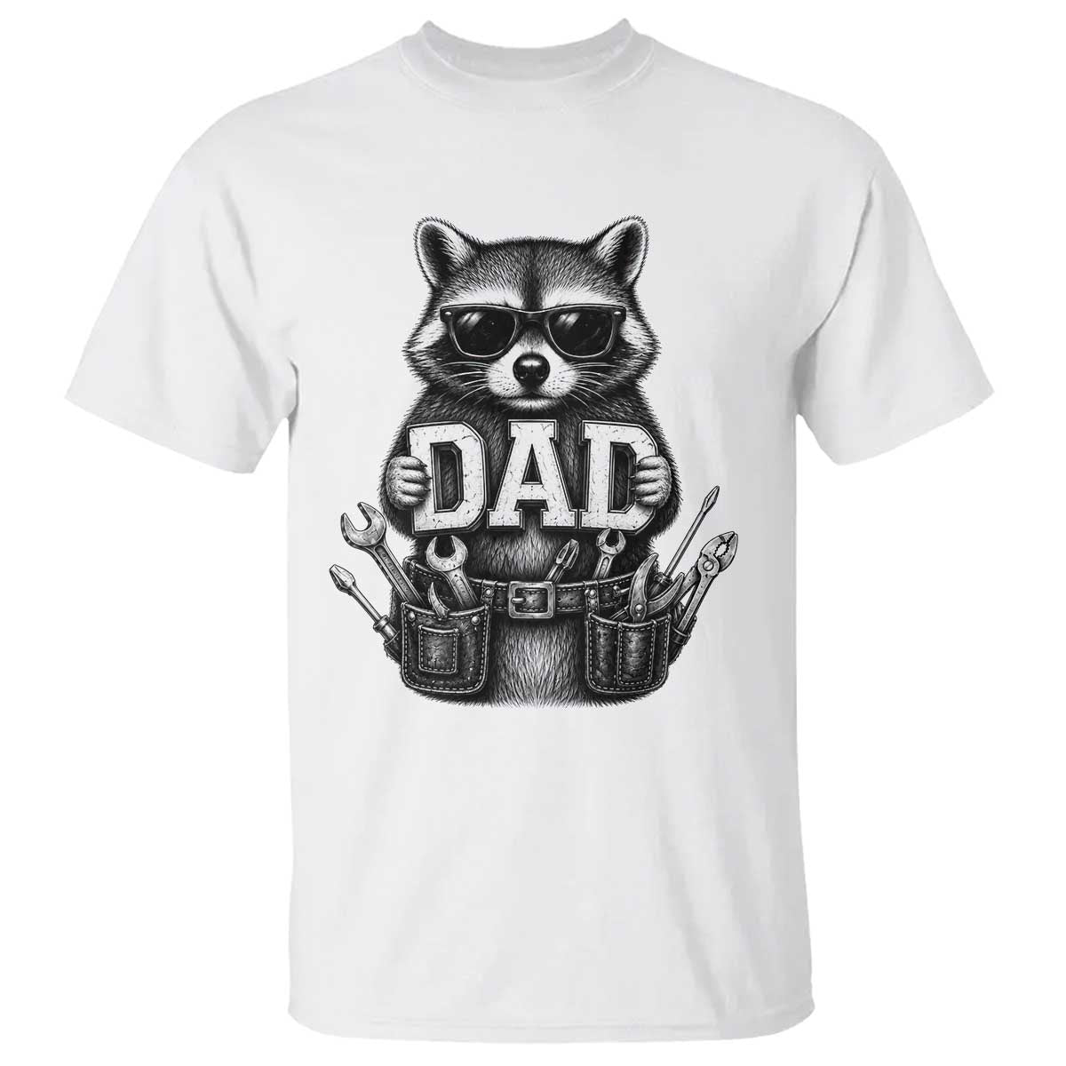 Funny Raccoon Dad Mechanic T Shirt Trash Panda Fathers Day Gift
