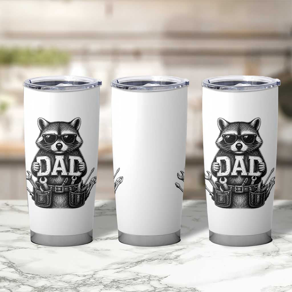 Funny Raccoon Dad Mechanic Tumbler Cup Trash Panda Fathers Day Gift