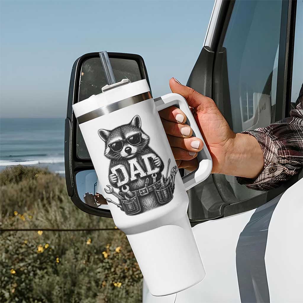 Funny Raccoon Dad Mechanic Tumbler With Handle Trash Panda Fathers Day Gift