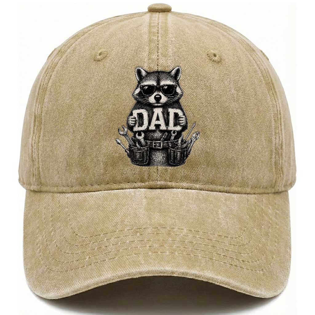 Funny Raccoon Dad Mechanic Washed Cotton Baseball Cap Trash Panda Fathers Day Gift