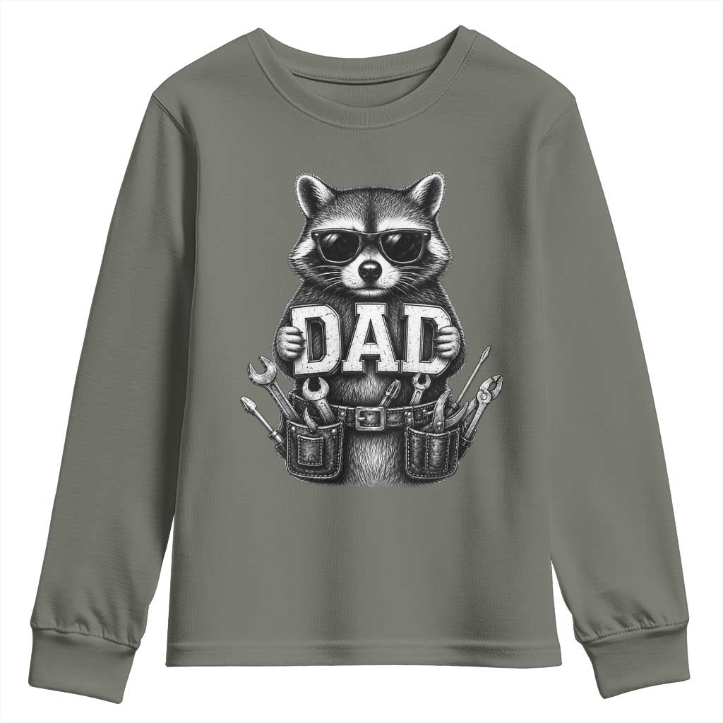Funny Raccoon Dad Mechanic Youth Sweatshirt Trash Panda Fathers Day Gift