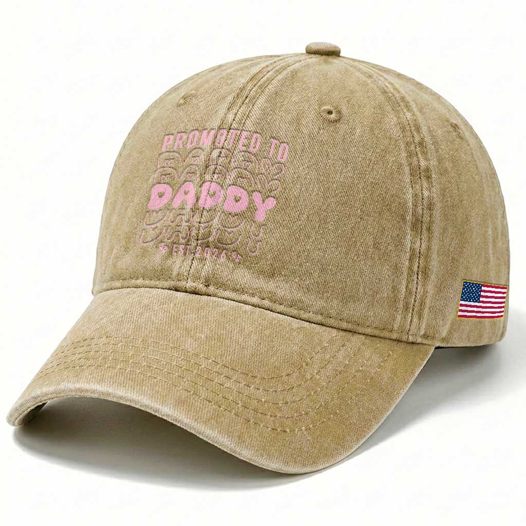 Promoted To Daddy 2026 New Girl Dad Washed Cotton Baseball Cap First Time Fathers Day Gift