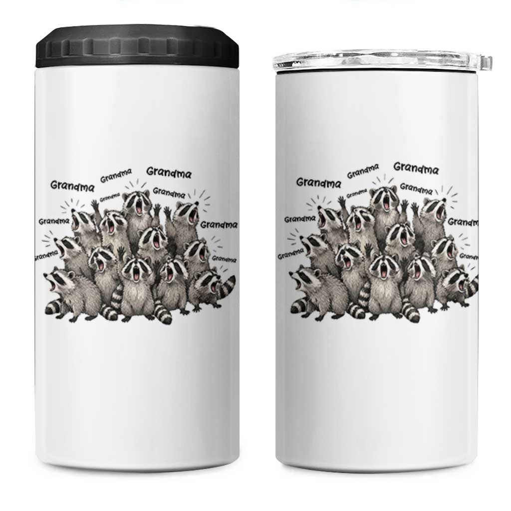 Funny Raccoon Grandma 4 in 1 Can Cooler Tumbler Grandmother Chaos Trash Panda