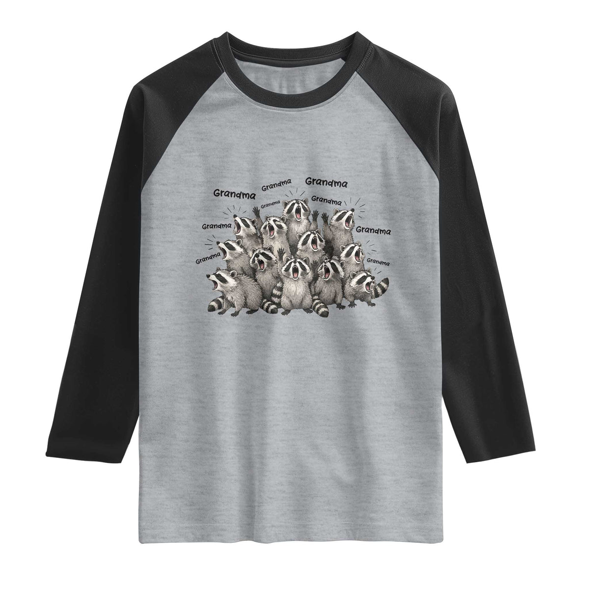 Funny Raccoon Grandma Raglan Shirt Grandmother Chaos Trash Panda