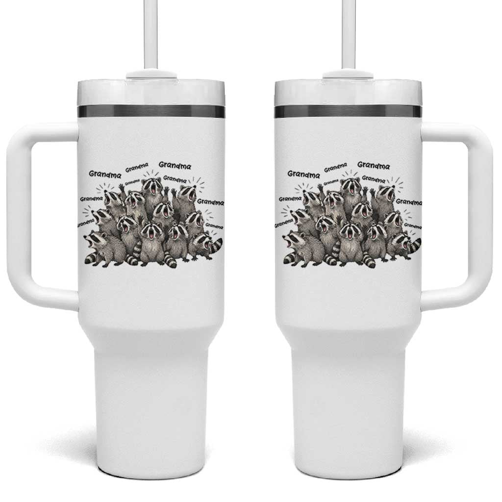 Funny Raccoon Grandma Tumbler With Handle Grandmother Chaos Trash Panda