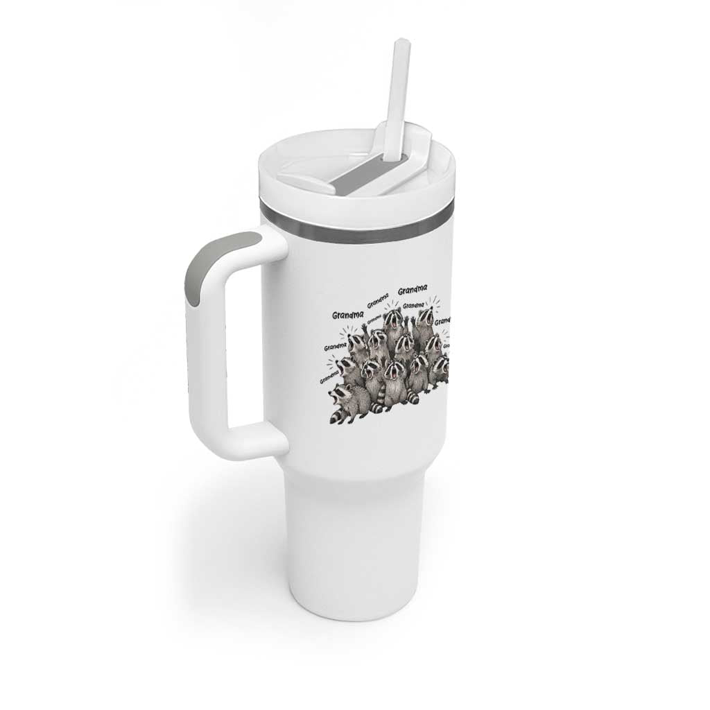 Funny Raccoon Grandma Tumbler With Handle Grandmother Chaos Trash Panda