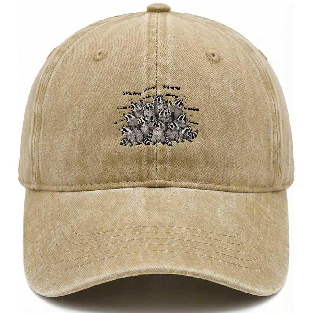 Funny Raccoon Grandma Washed Cotton Baseball Cap Grandmother Chaos Trash Panda