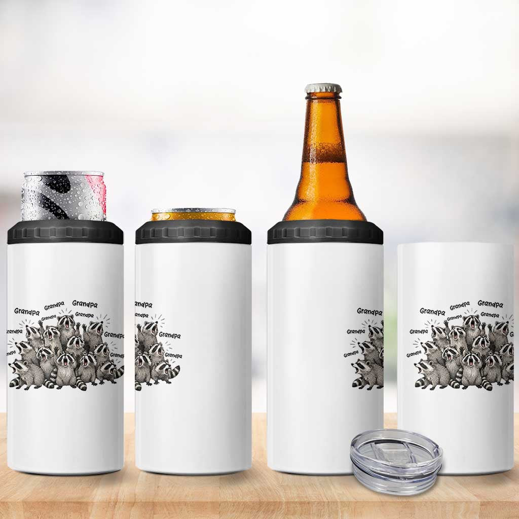 Funny Raccoon Grandpa 4 in 1 Can Cooler Tumbler Chaos Coordinator Grandpa Life Graphic