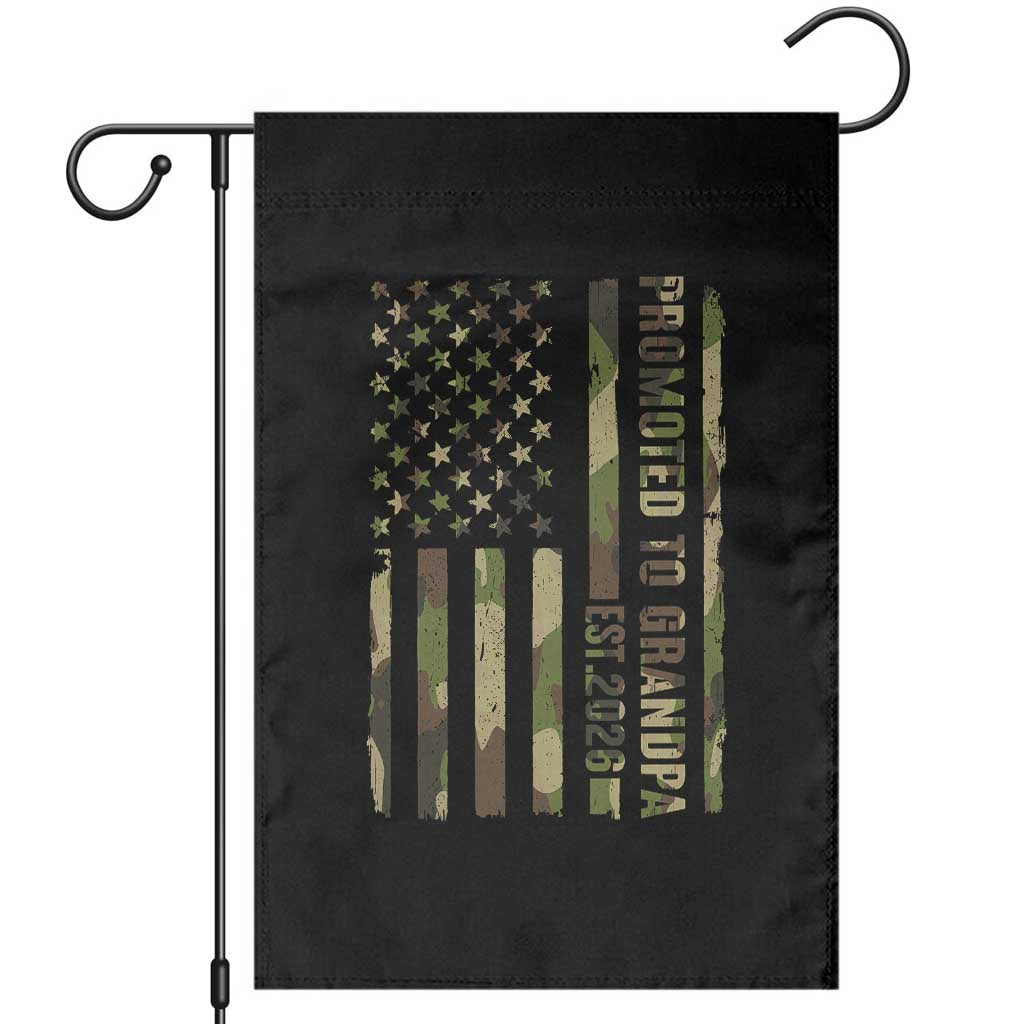 Promoted To Grandpa Est 2026 Patriotic American Flag Camo Garden Flag
