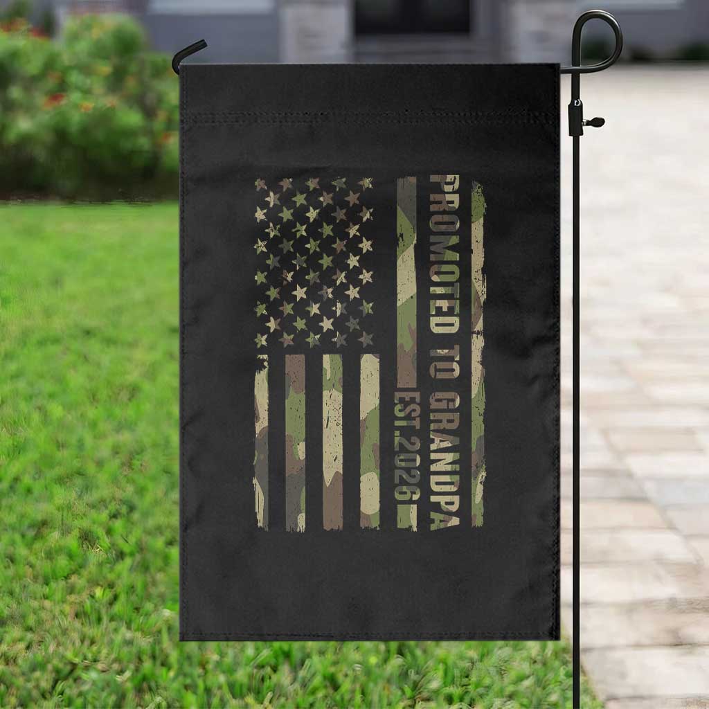 Promoted To Grandpa Est 2026 Patriotic American Flag Camo Garden Flag