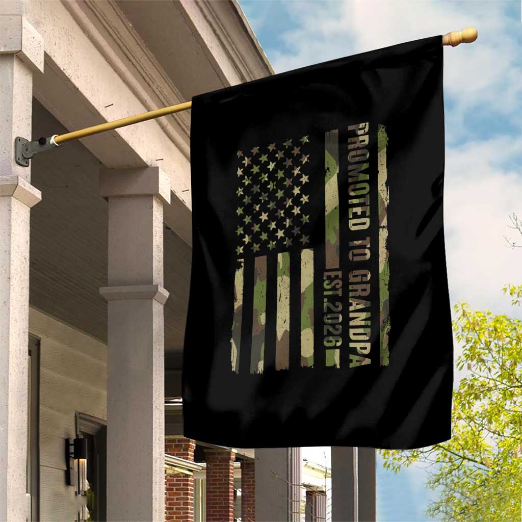 Promoted To Grandpa Est 2026 Patriotic American Flag Camo Garden Flag