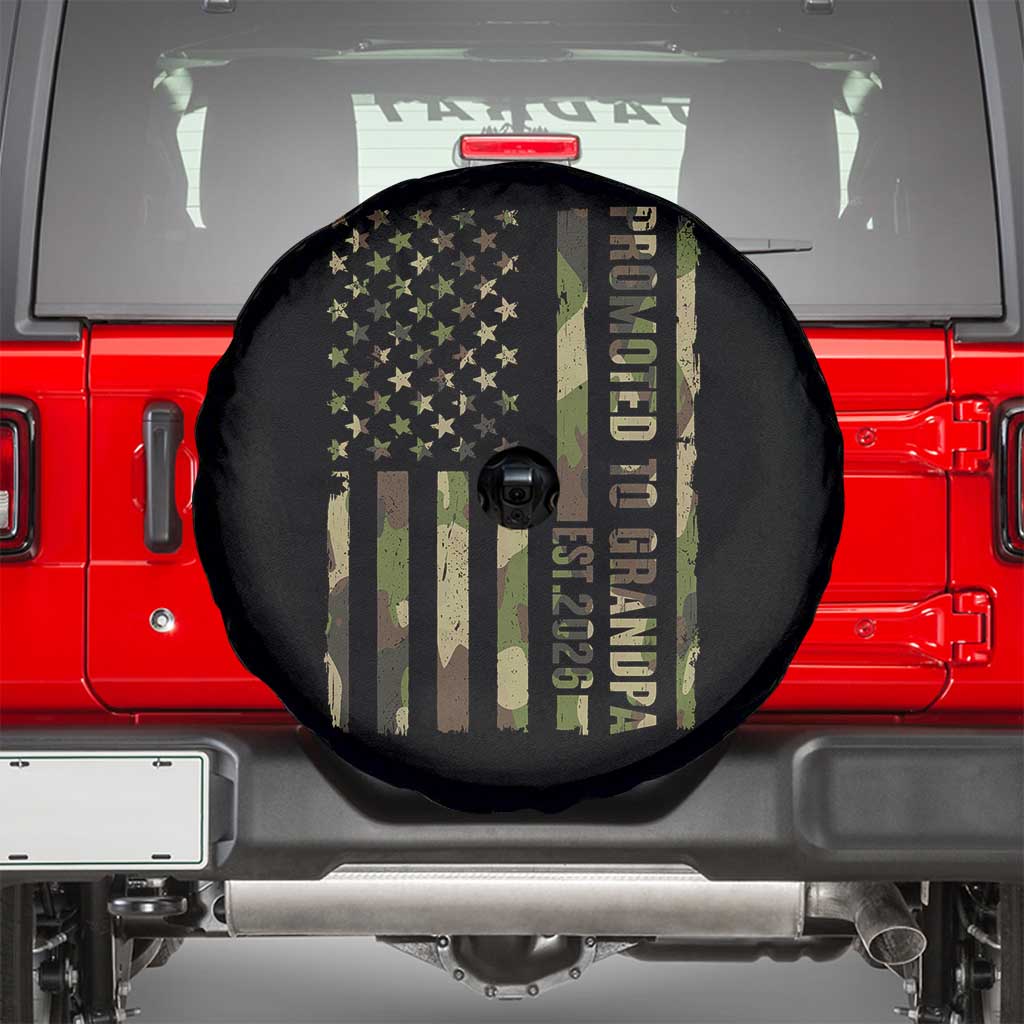 Promoted To Grandpa Est 2026 Patriotic American Flag Camo Spare Tire Cover