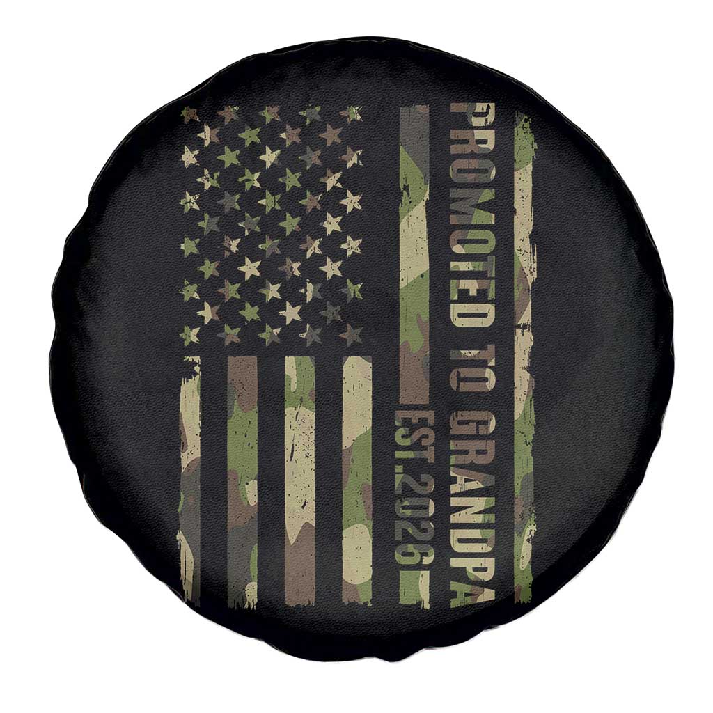 Promoted To Grandpa Est 2026 Patriotic American Flag Camo Spare Tire Cover