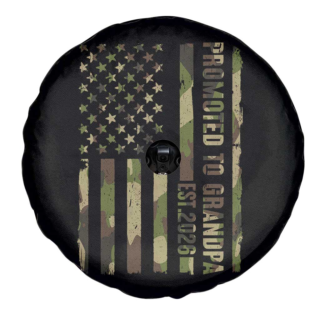 Promoted To Grandpa Est 2026 Patriotic American Flag Camo Spare Tire Cover