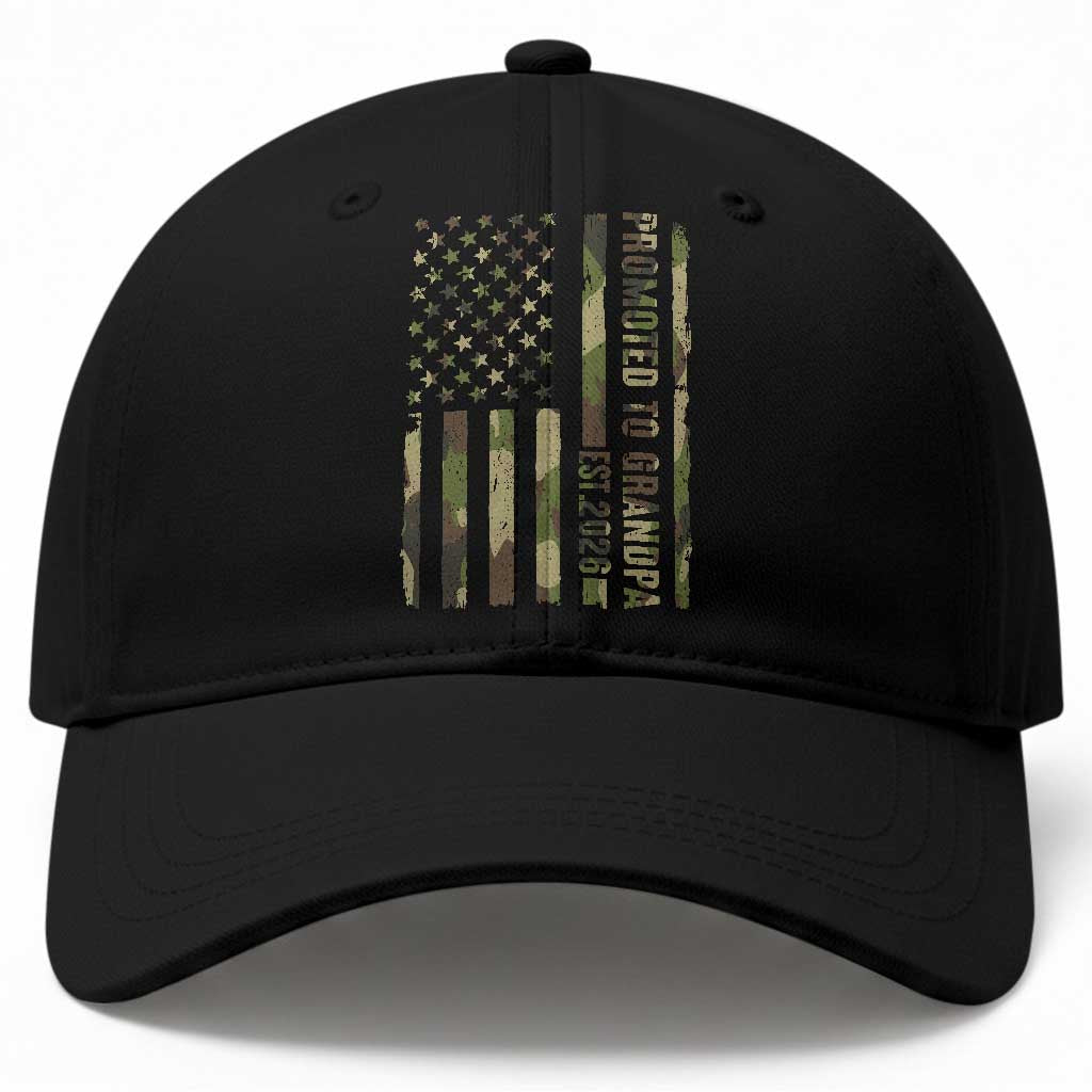 Promoted To Grandpa Est 2026 Patriotic American Flag Camo Baseball Cap