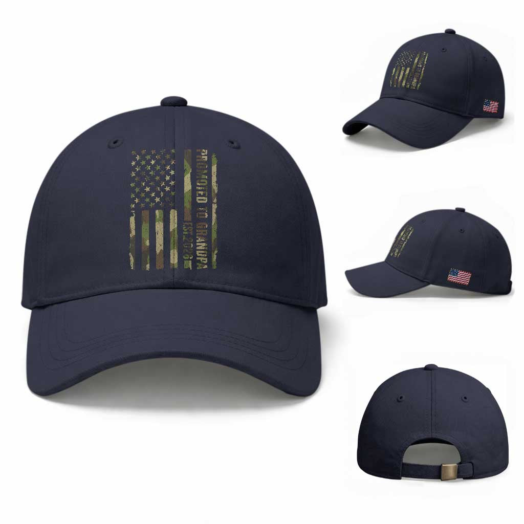 Promoted To Grandpa Est 2026 Patriotic American Flag Camo Baseball Cap