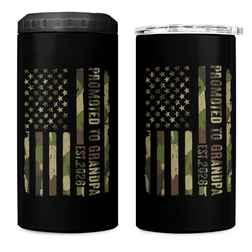 Promoted To Grandpa Est 2026 Patriotic American Flag Camo 4 in 1 Can Cooler Tumbler