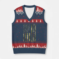 Promoted To Grandpa Est 2026 Patriotic American Flag Camo V-Neck Knit Sweater Vest