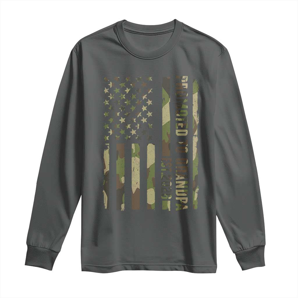 Promoted To Grandpa Est 2026 Patriotic American Flag Camo Long Sleeve Shirt