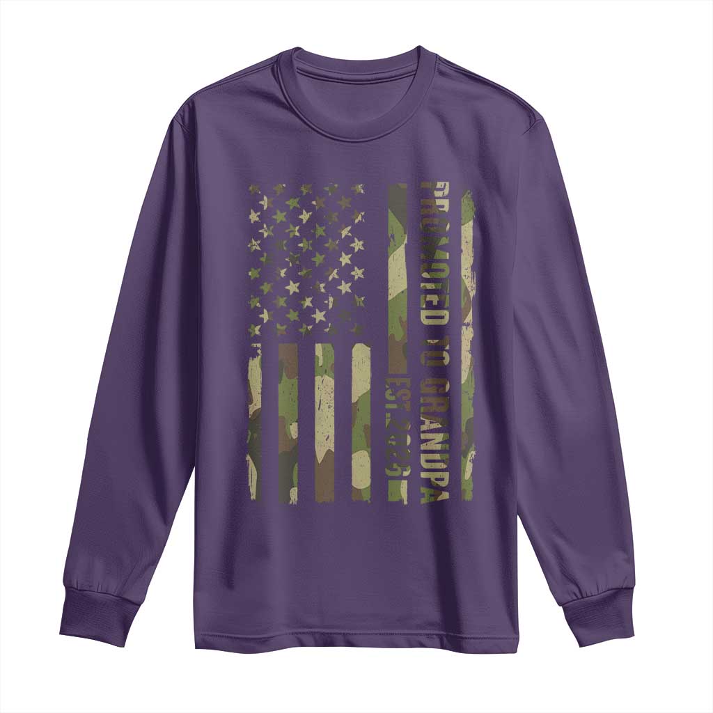 Promoted To Grandpa Est 2026 Patriotic American Flag Camo Long Sleeve Shirt