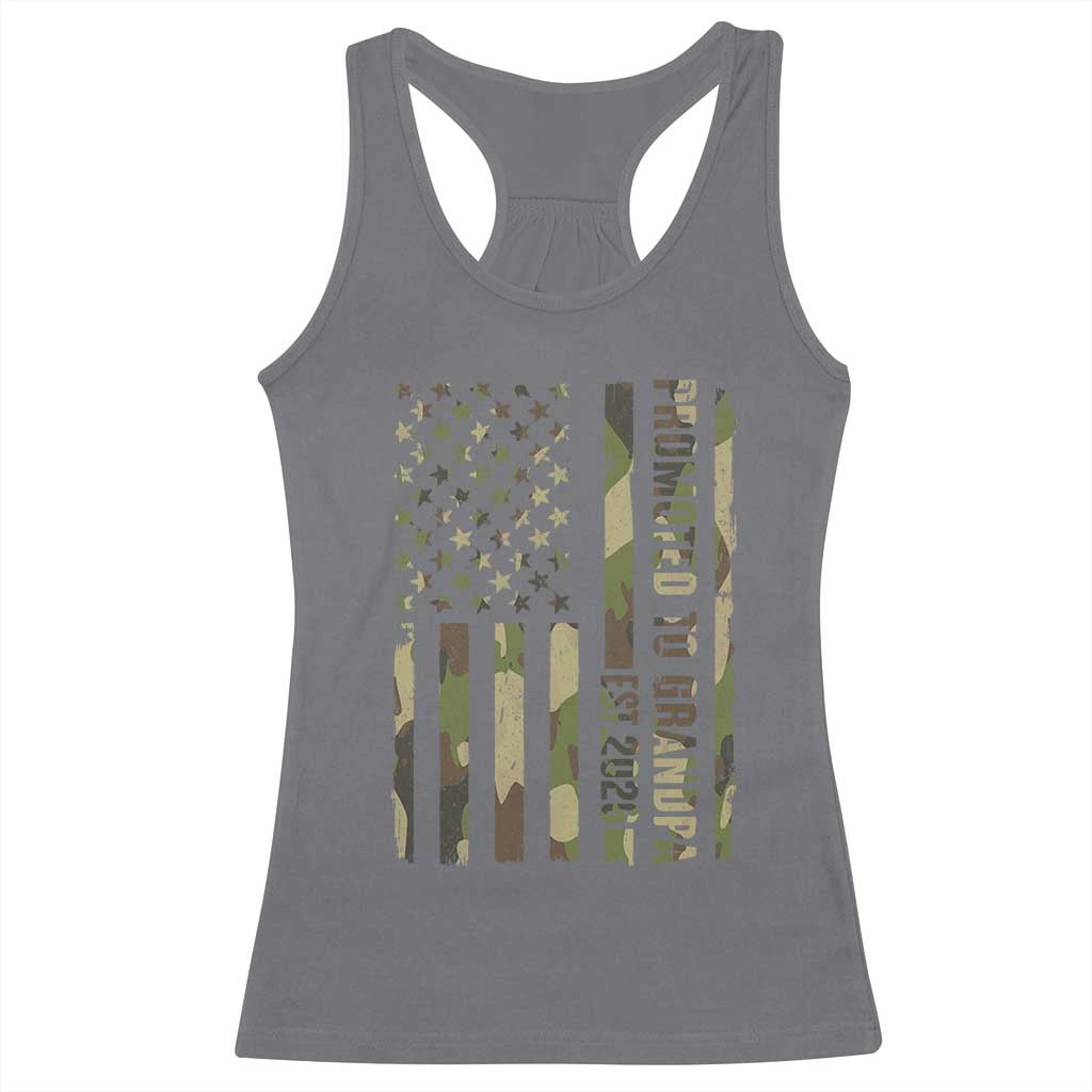 Promoted To Grandpa Est 2026 Patriotic American Flag Camo Racerback Tank Top