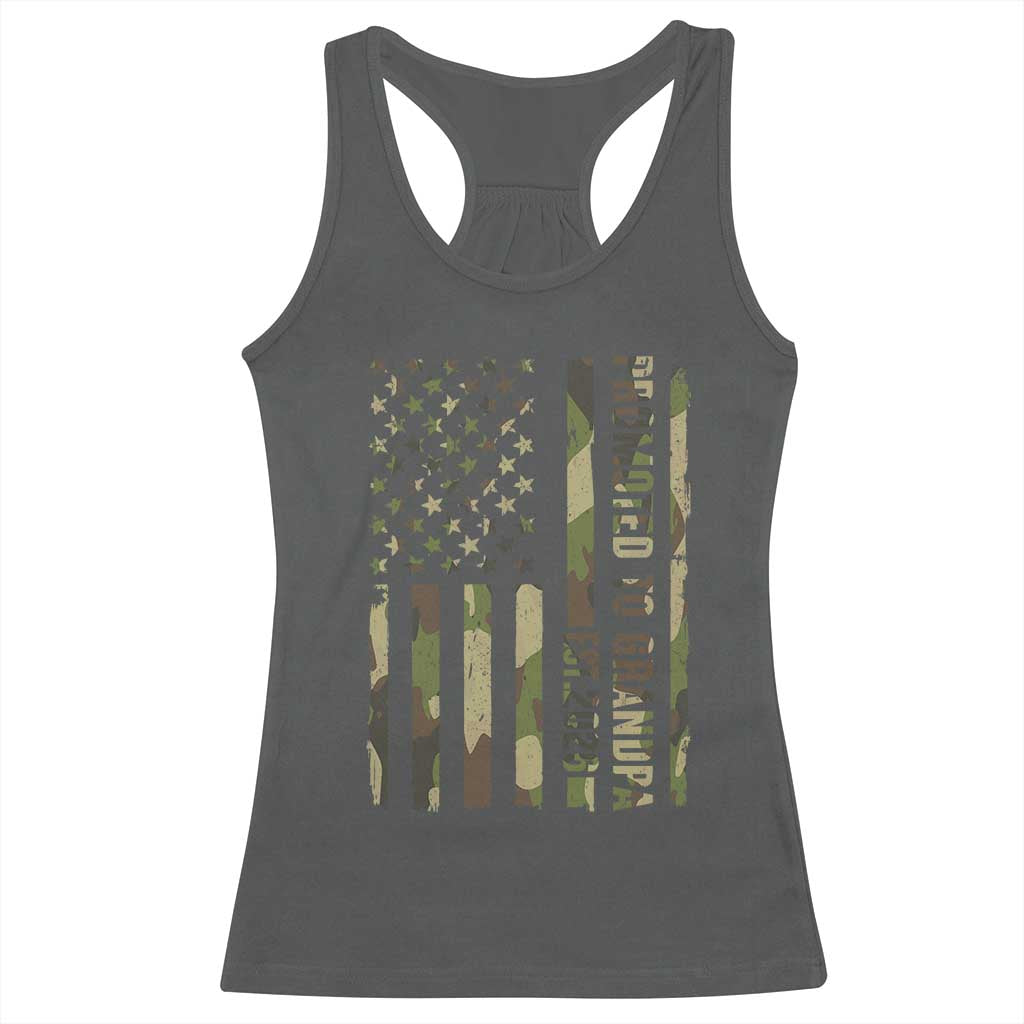 Promoted To Grandpa Est 2026 Patriotic American Flag Camo Racerback Tank Top