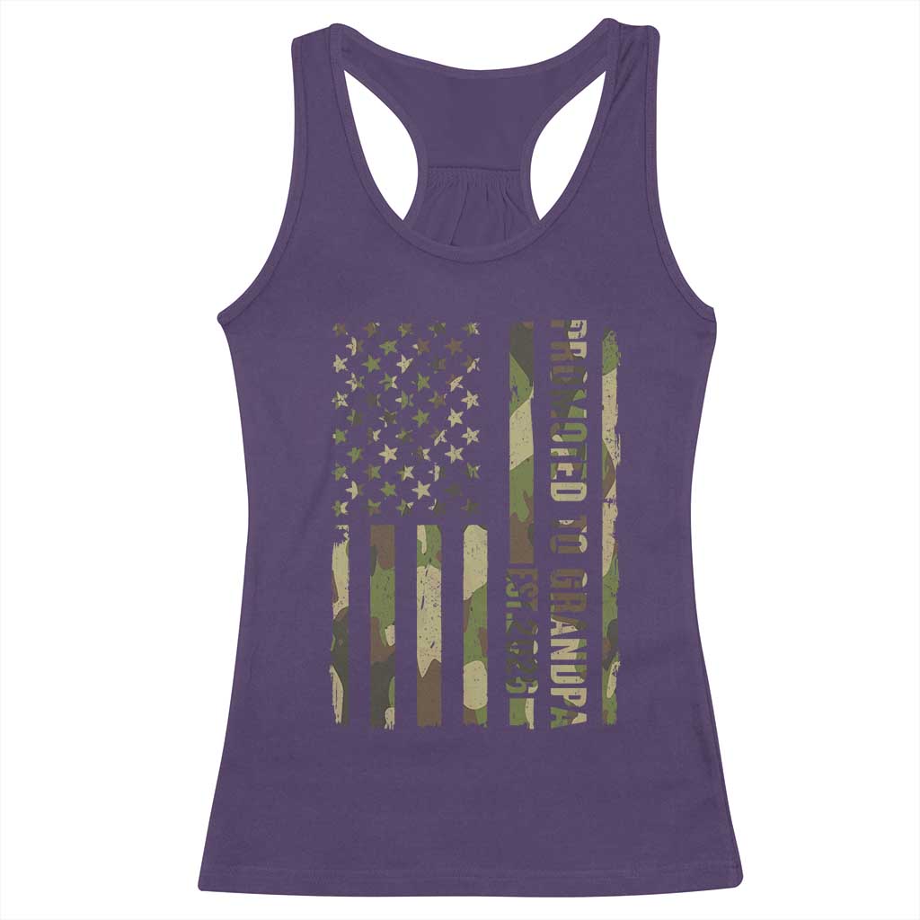 Promoted To Grandpa Est 2026 Patriotic American Flag Camo Racerback Tank Top