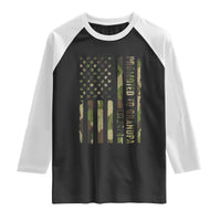 Promoted To Grandpa Est 2026 Patriotic American Flag Camo Raglan Shirt