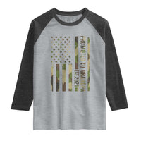 Promoted To Grandpa Est 2026 Patriotic American Flag Camo Raglan Shirt