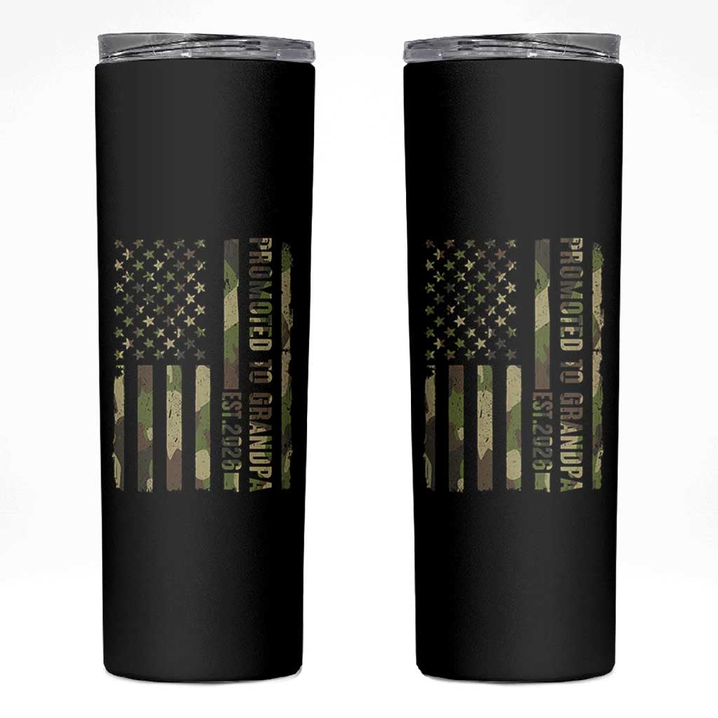 Promoted To Grandpa Est 2026 Patriotic American Flag Camo Skinny Tumbler