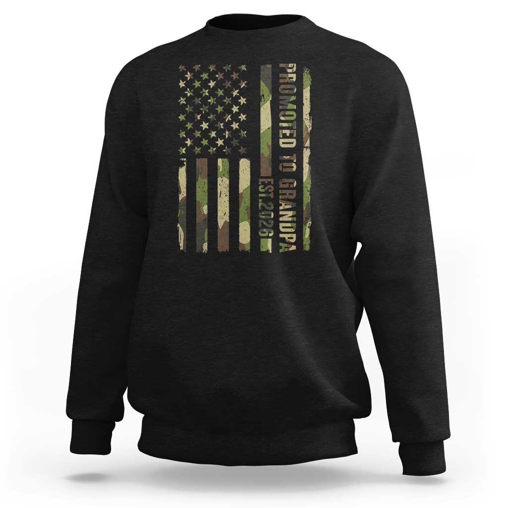 Promoted To Grandpa Est 2026 Patriotic American Flag Camo Sweatshirt
