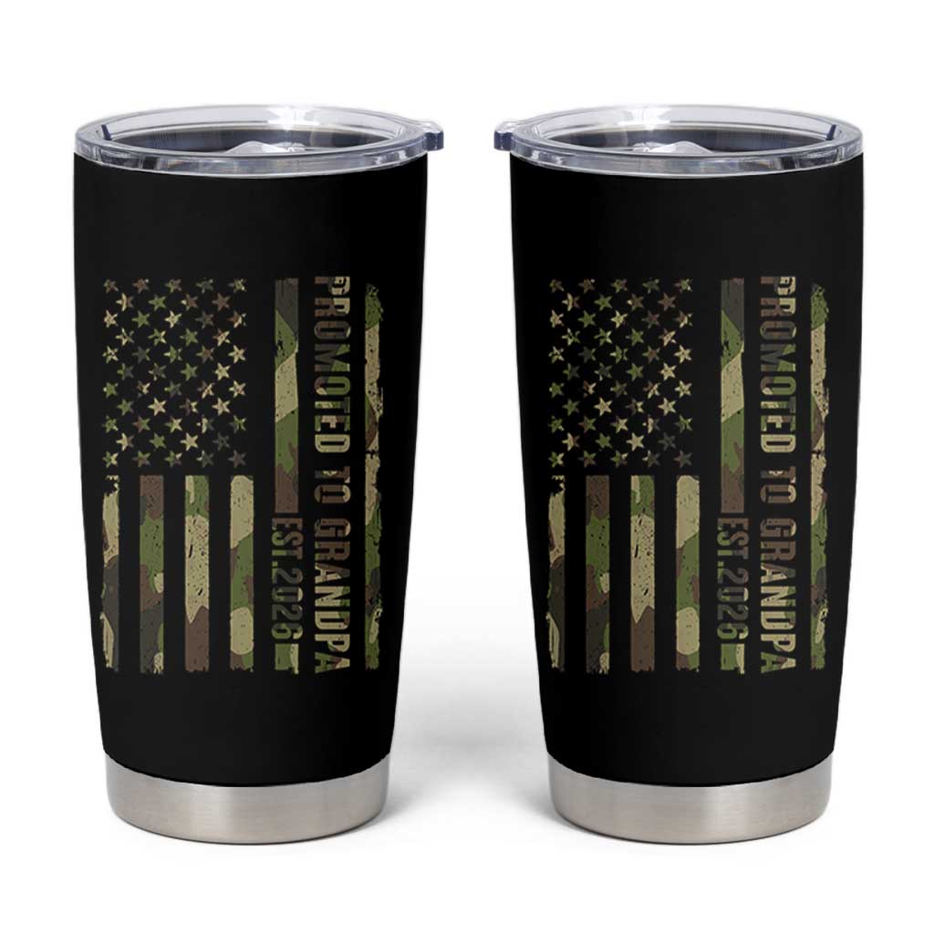 Promoted To Grandpa Est 2026 Patriotic American Flag Camo Tumbler Cup