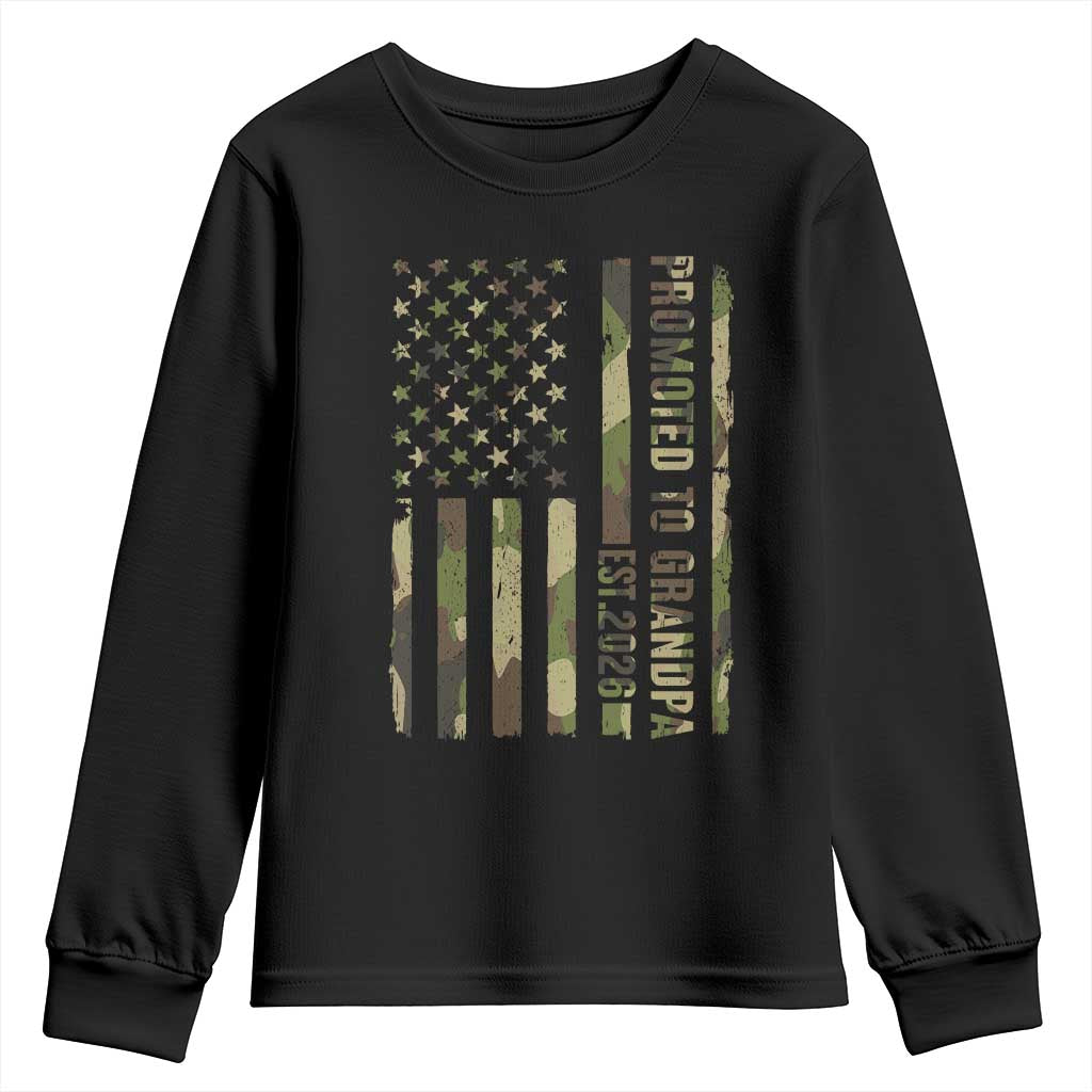 Promoted To Grandpa Est 2026 Patriotic American Flag Camo Youth Sweatshirt