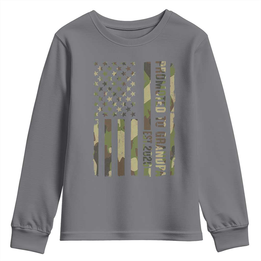 Promoted To Grandpa Est 2026 Patriotic American Flag Camo Youth Sweatshirt